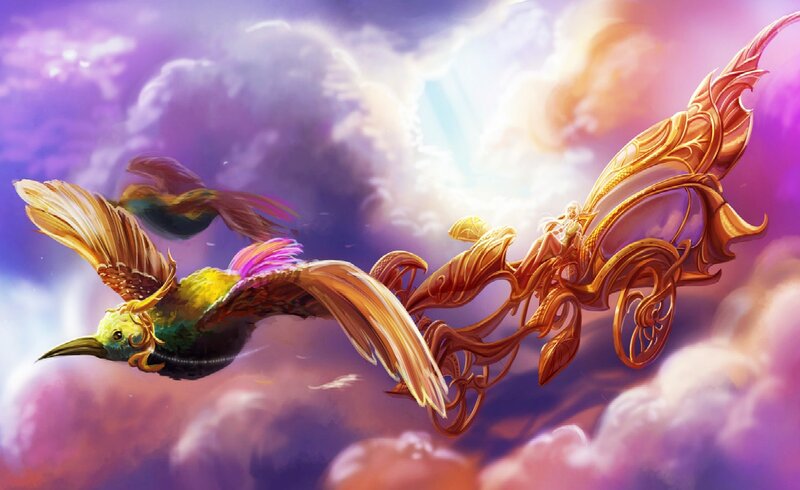 Flying Bird Pulling Carriage
