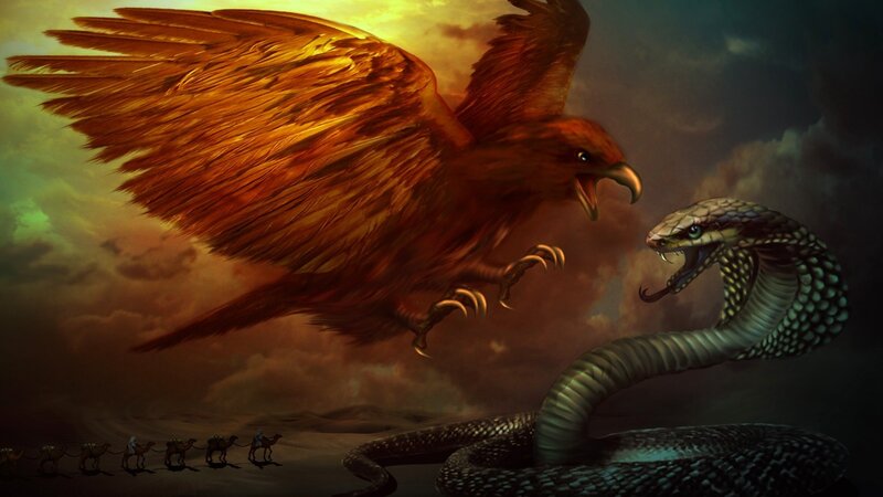 Flying Bird Vs Snake — Brown