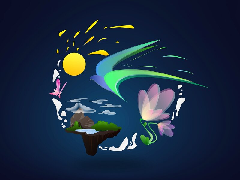 Flying Bird with Sun