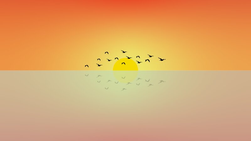 Flying Birds at Sunset — Orange, Serene, Vector Art