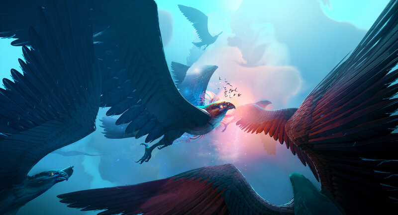 Flying Birds in Sky — Blue