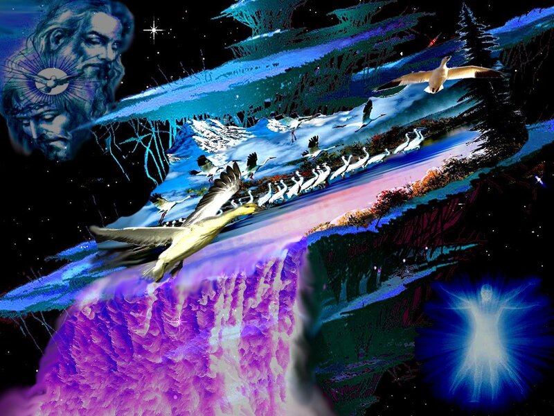 Flying Birds over Landscape