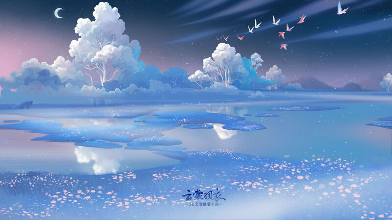 Flying Birds over Water — Blue