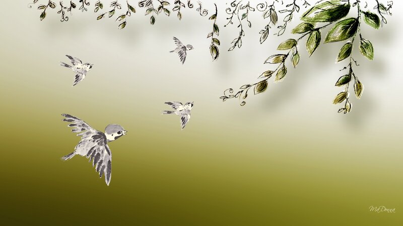 Flying Birds under Branches