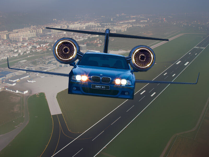 flying BMW M5 car