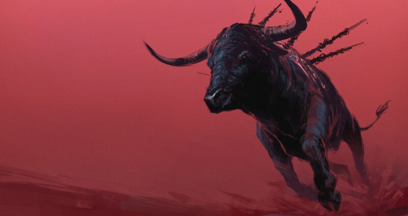 flying bull with spikes