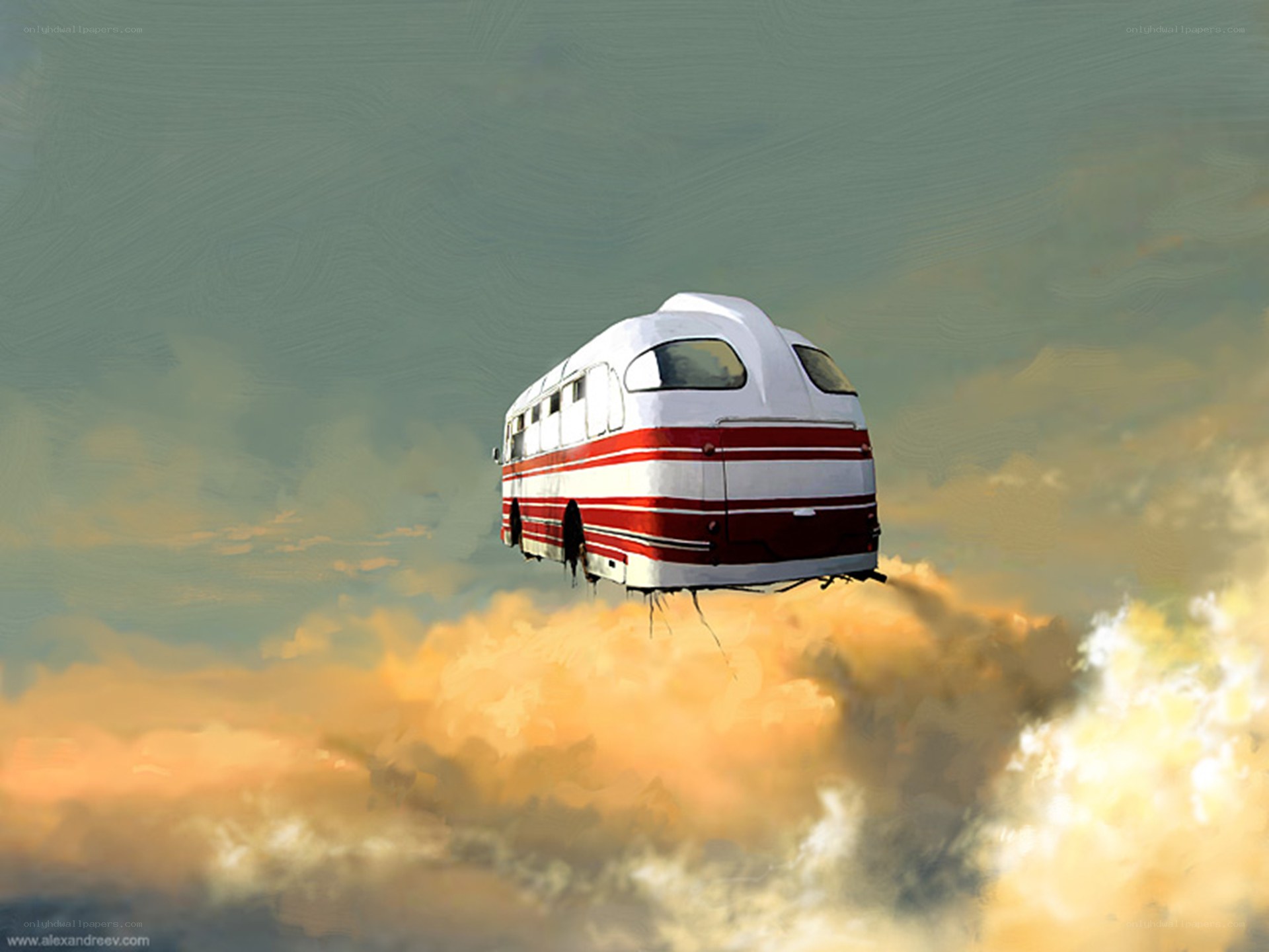 flying bus in the sky
