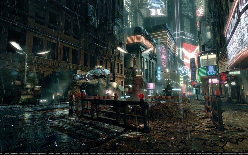 Flying Car in City — Black, Dark, Rainy, Night, 3d Render, Neon Signs, Rain, Debris