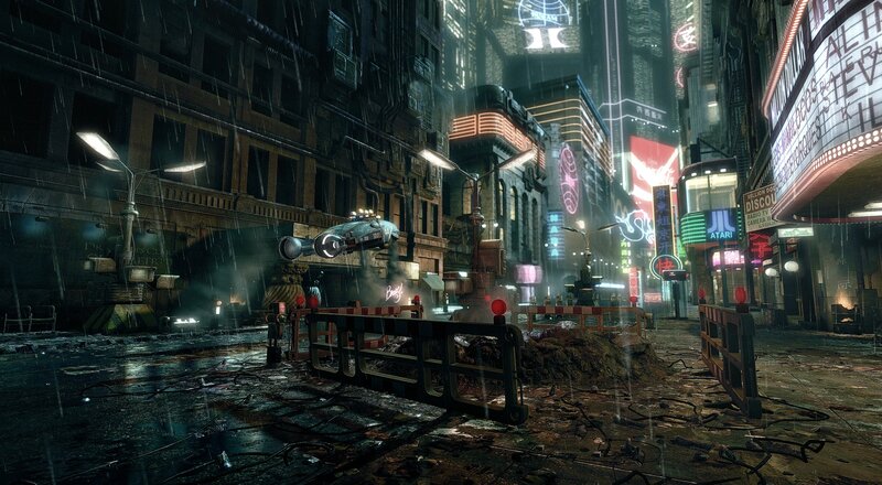 Flying Car in City — Black, Dark, Rainy