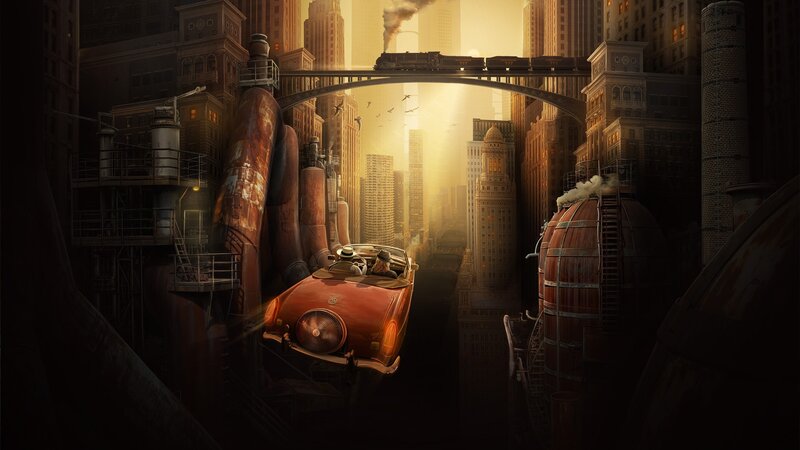 Flying Car in City — Brown