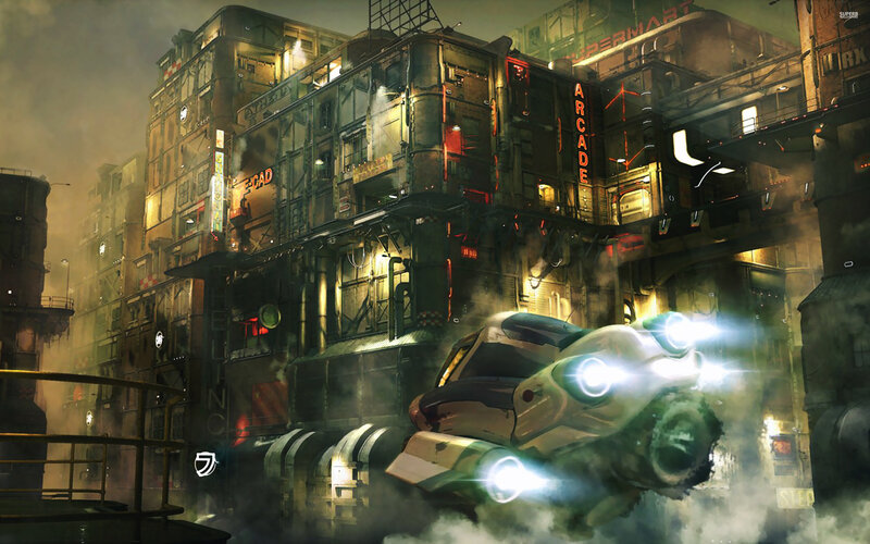 Flying Car in City — Green