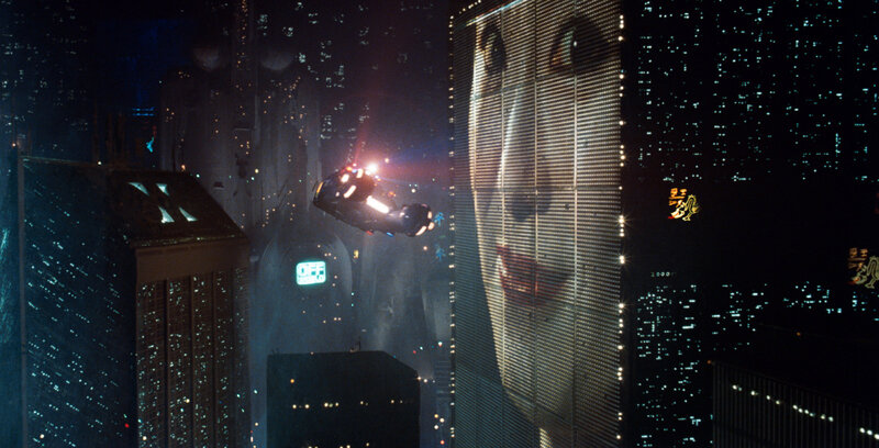 flying car in cyberpunk city