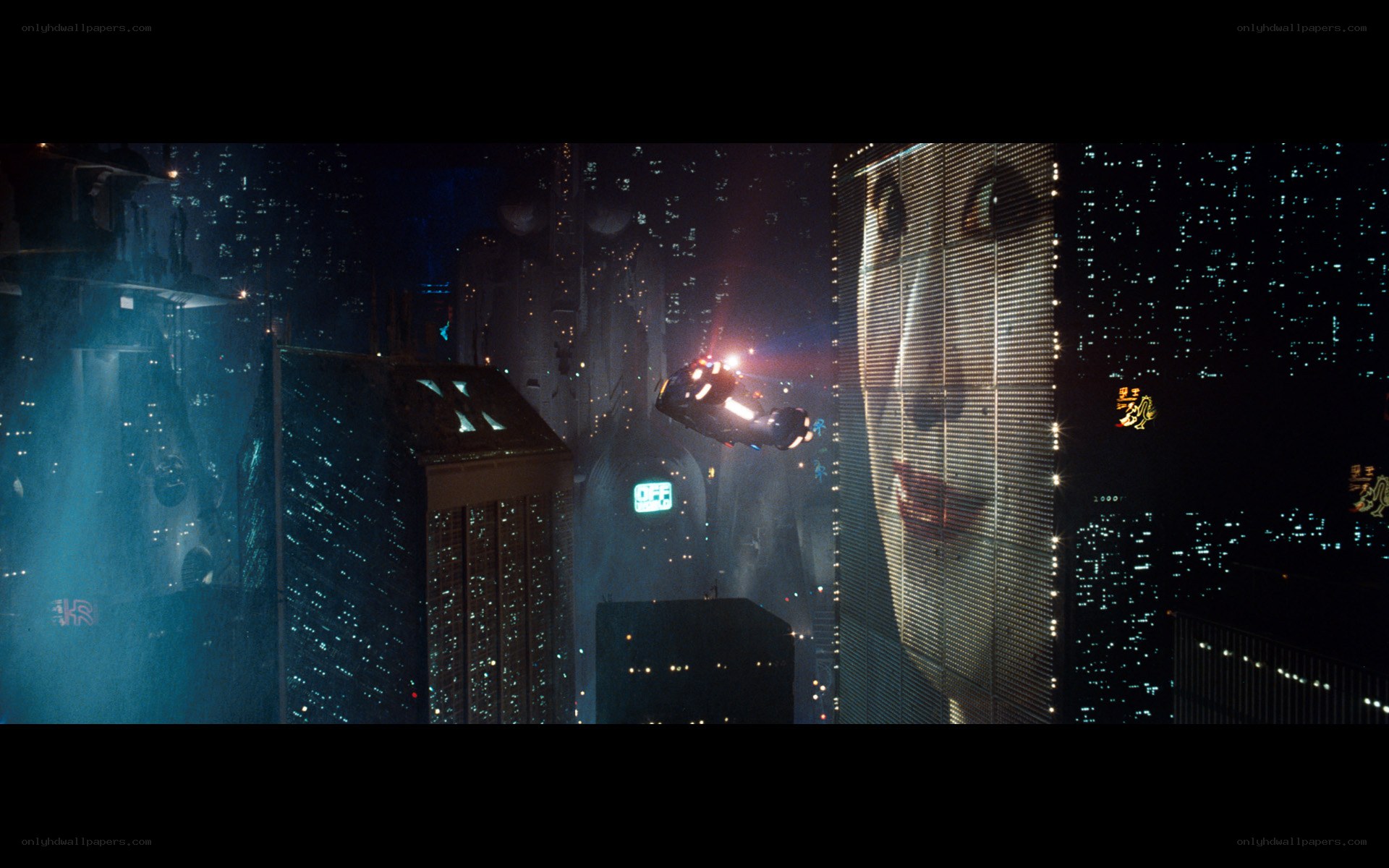 flying car in cyberpunk city