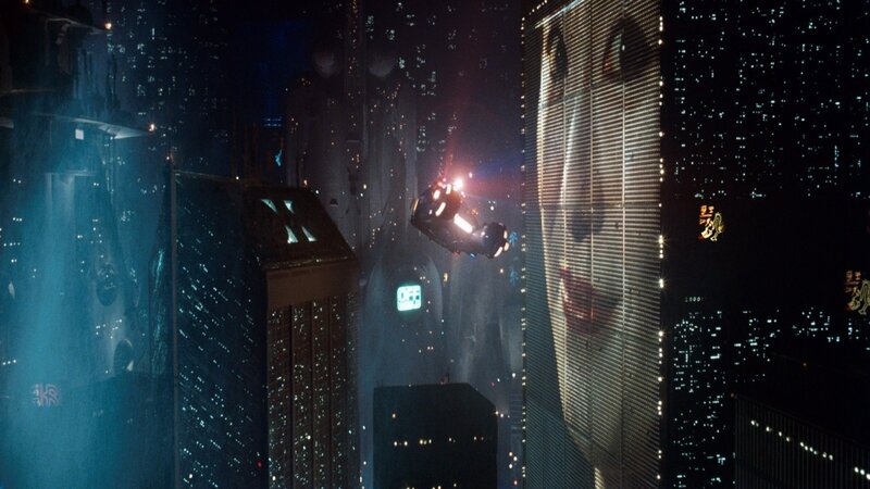 flying car in futuristic city