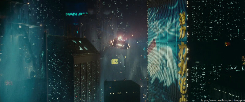 flying car in futuristic city