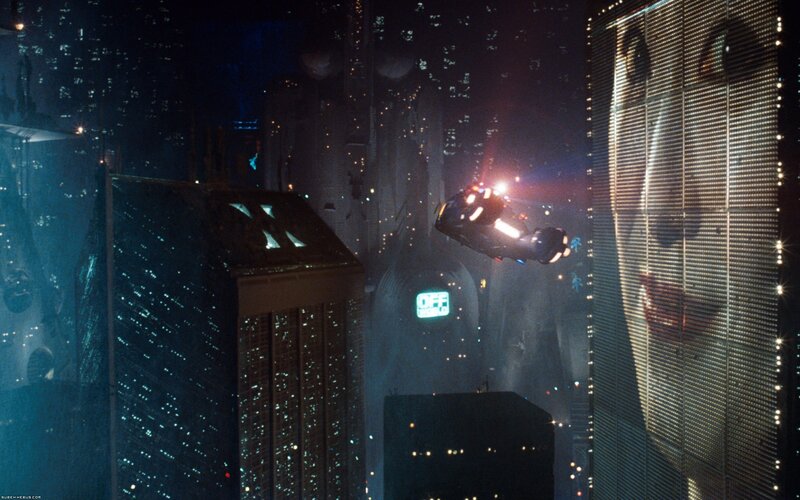 flying car in futuristic city
