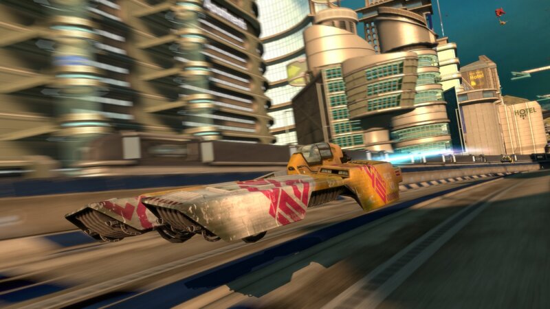 flying car in futuristic city