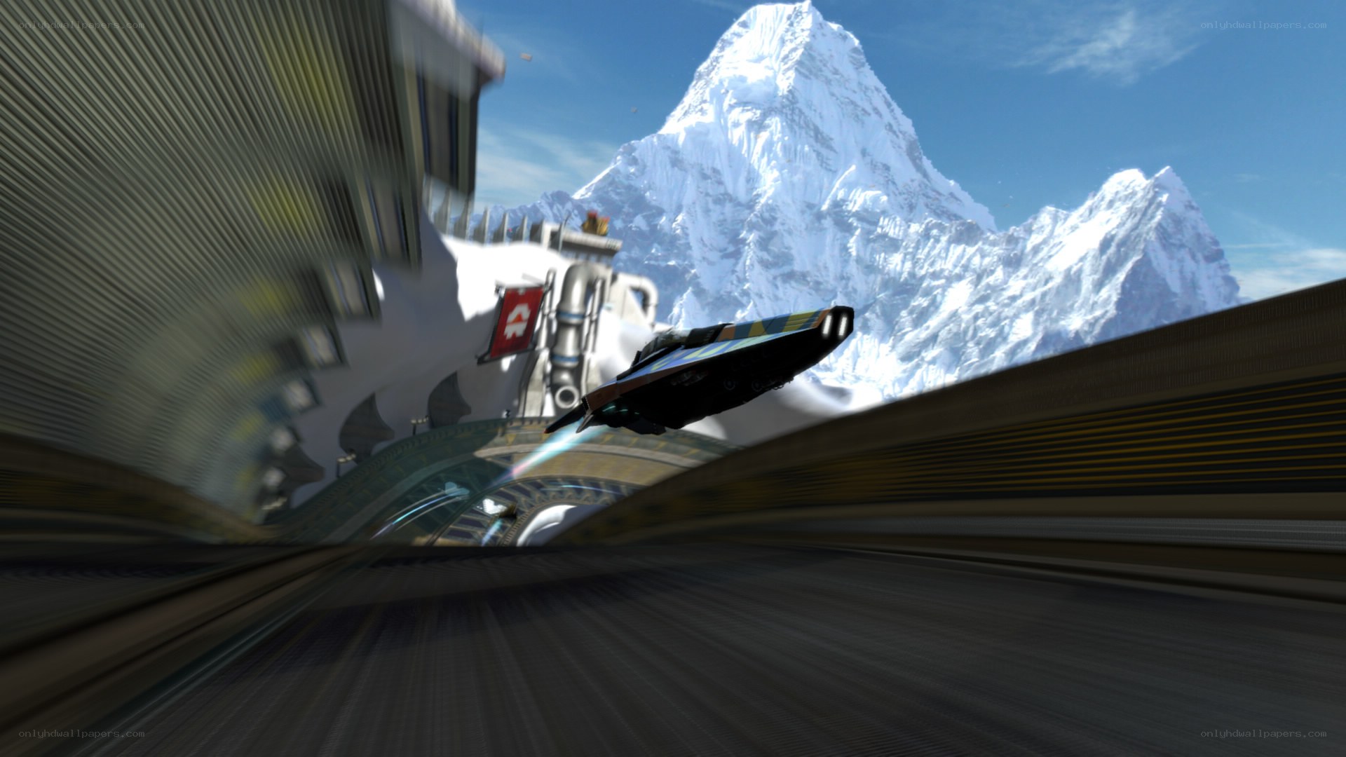 flying car in mountain tunnel
