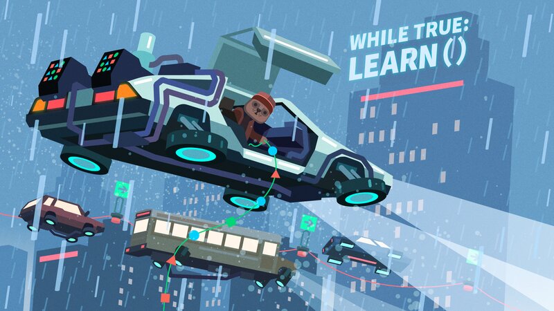 Flying Car in Rain — Blue