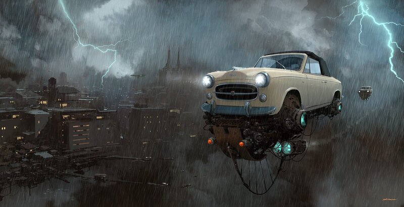 Flying Car in Storm
