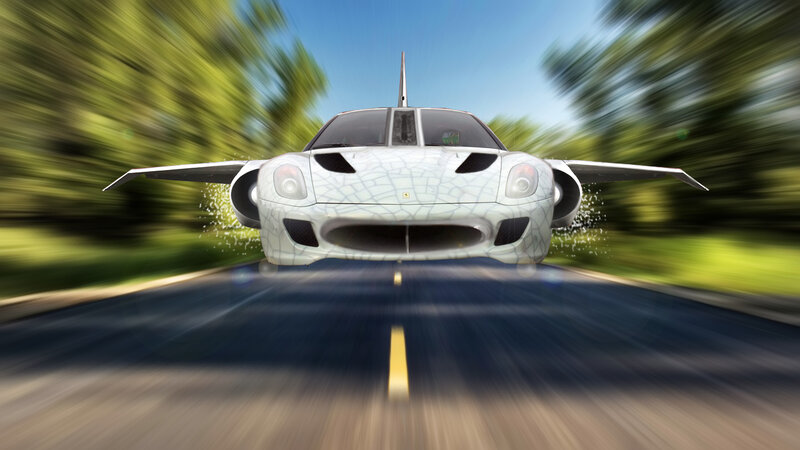 flying car on a road