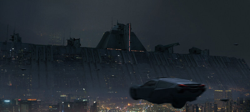 Flying Car over City — Black