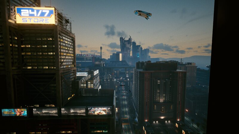 Flying Car over City — Gray