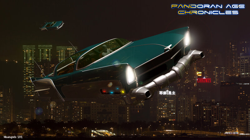 Flying Car over City — Teal