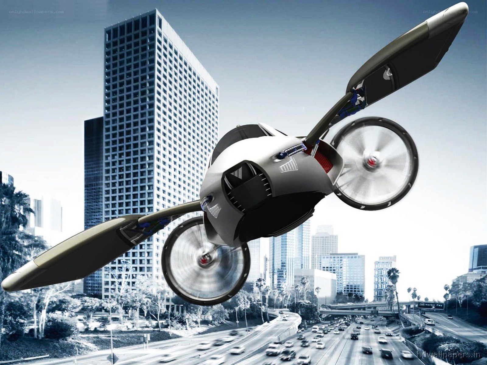 flying car over city