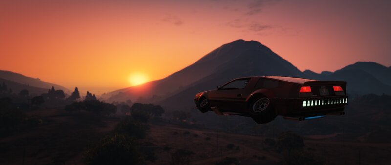 Flying Car over Mountains — Orange