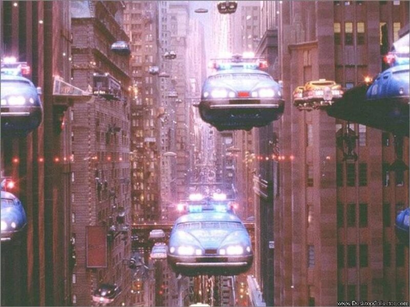 Flying Cars in City — Blue, Futuristic, Night