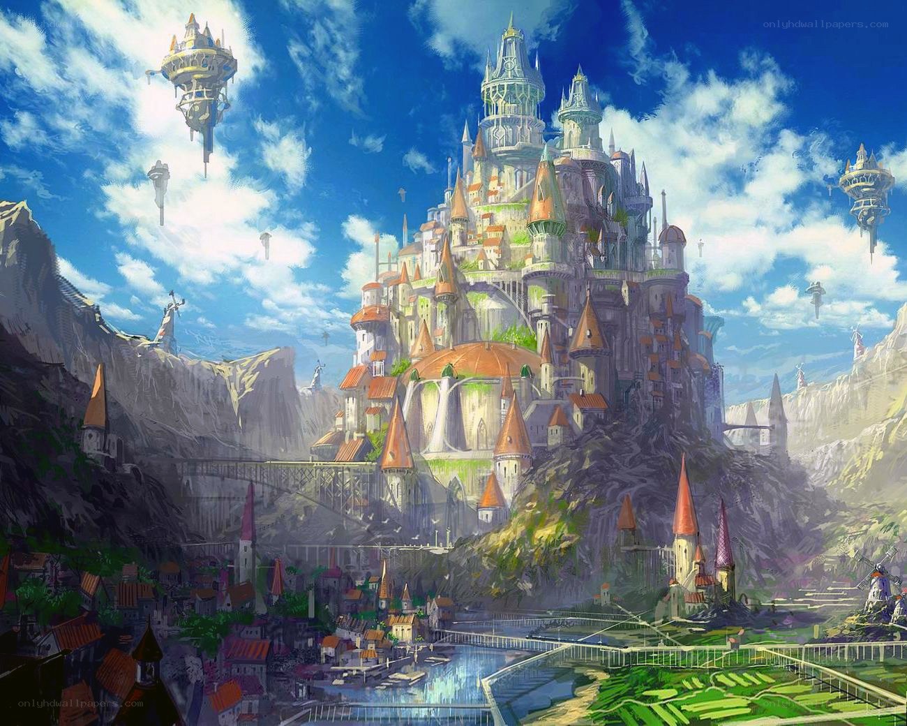 flying castle fantasy landscape