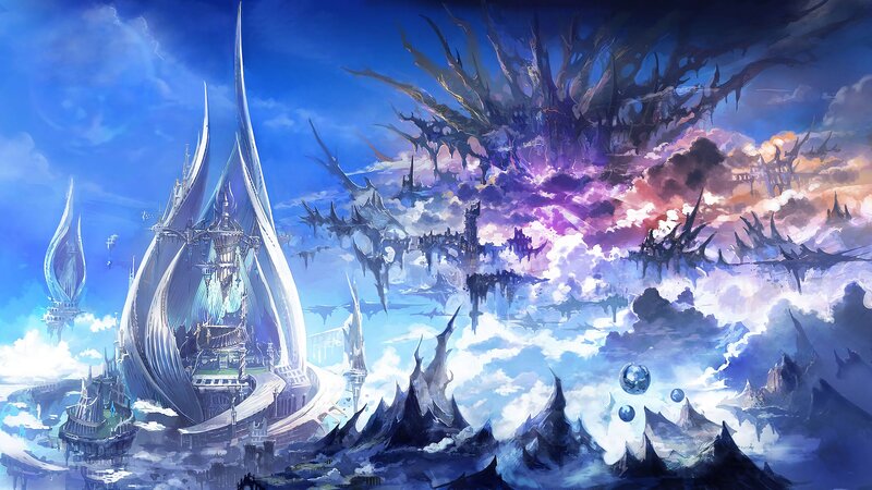 Flying Castle in Sky — Blue, Dramatic