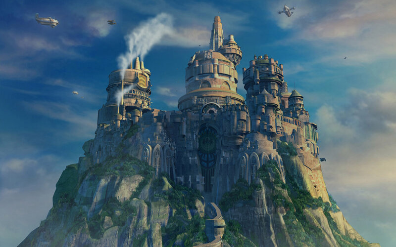 flying castle on a mountain