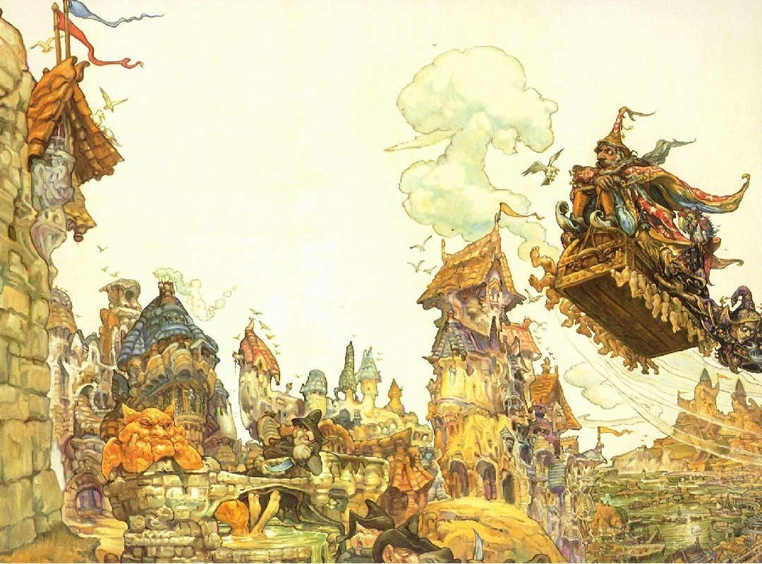 Flying castle over fantasy city