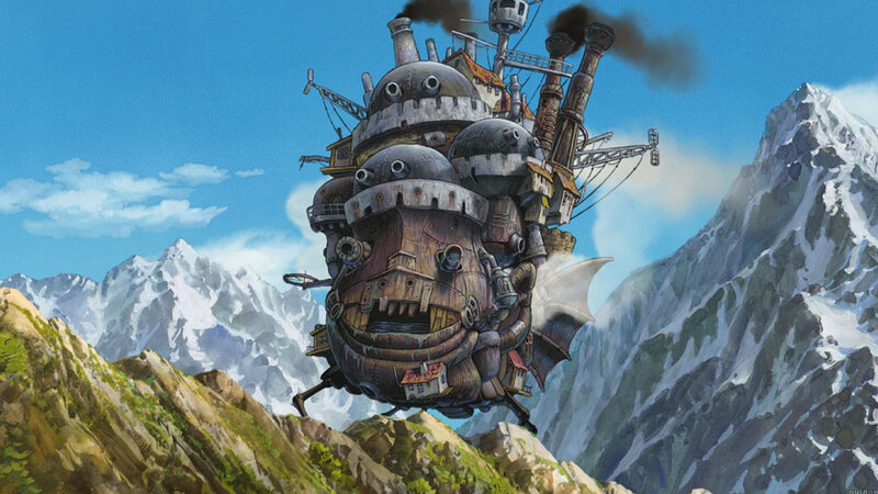 flying castle over mountains