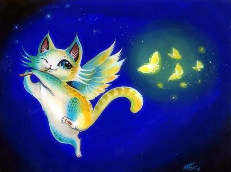 Flying Cat with Wings — Blue