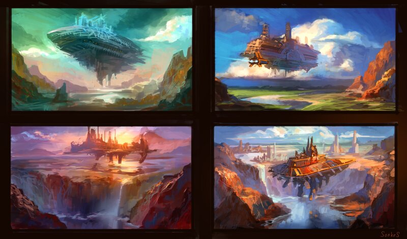flying cities concept art