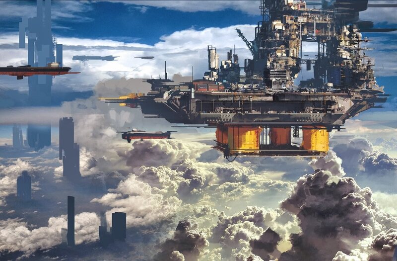 Flying City Above Clouds — Blue, Dramatic