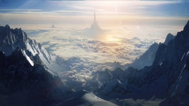 Flying City Above Clouds — Blue, Serene