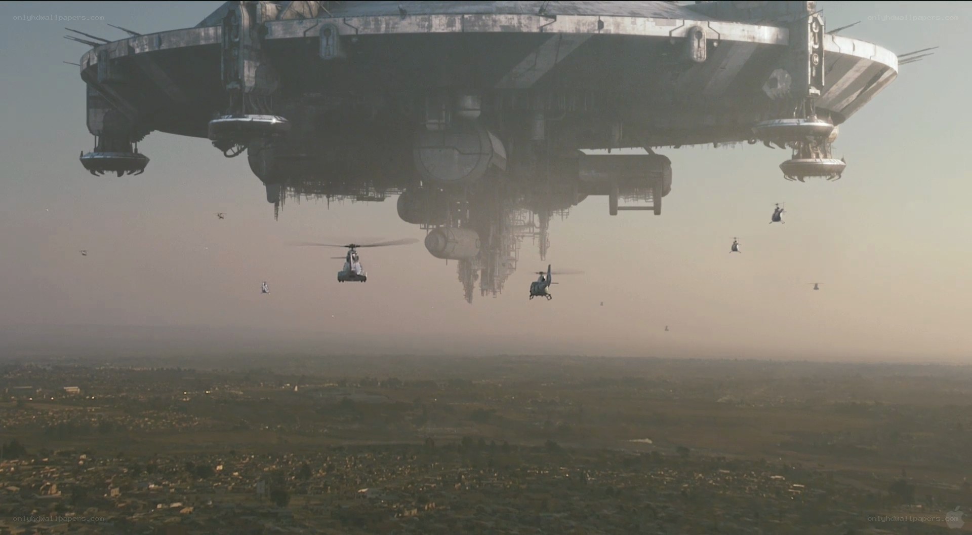 flying city and helicopters