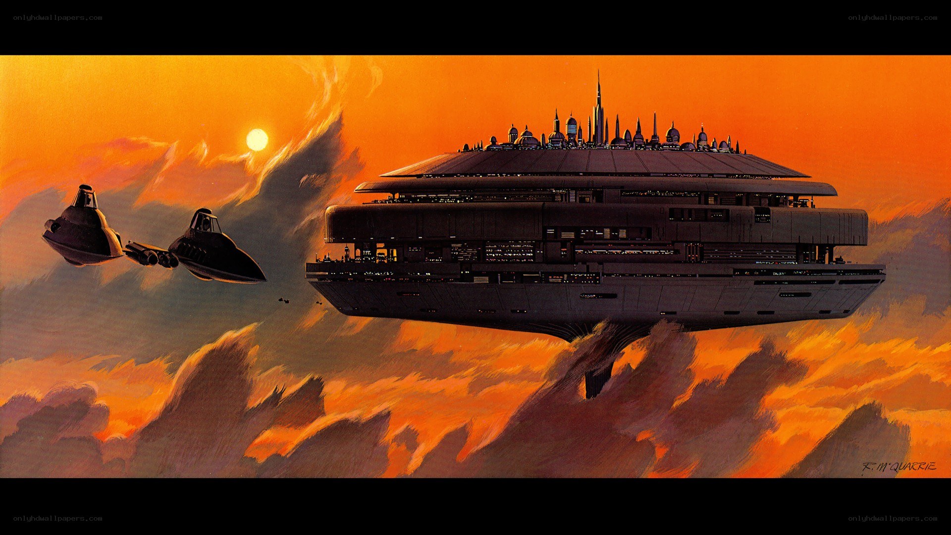 flying city at sunset
