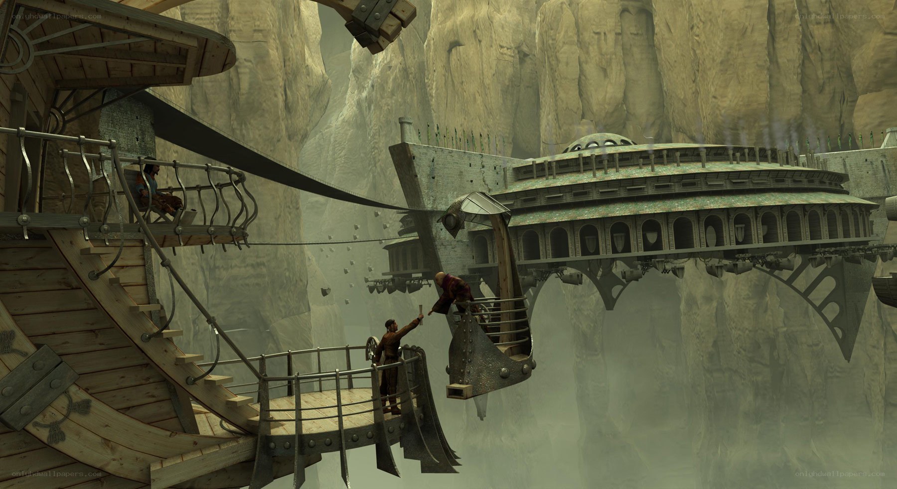 flying city in a canyon
