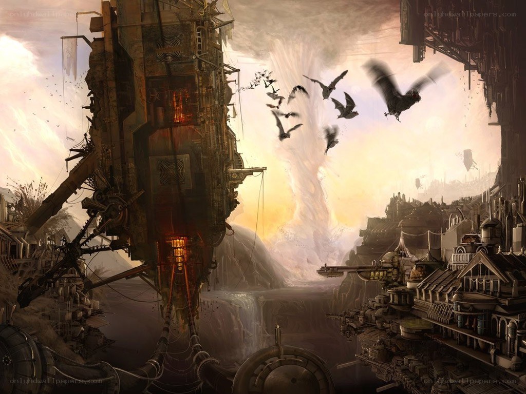 flying city in a fantasy world