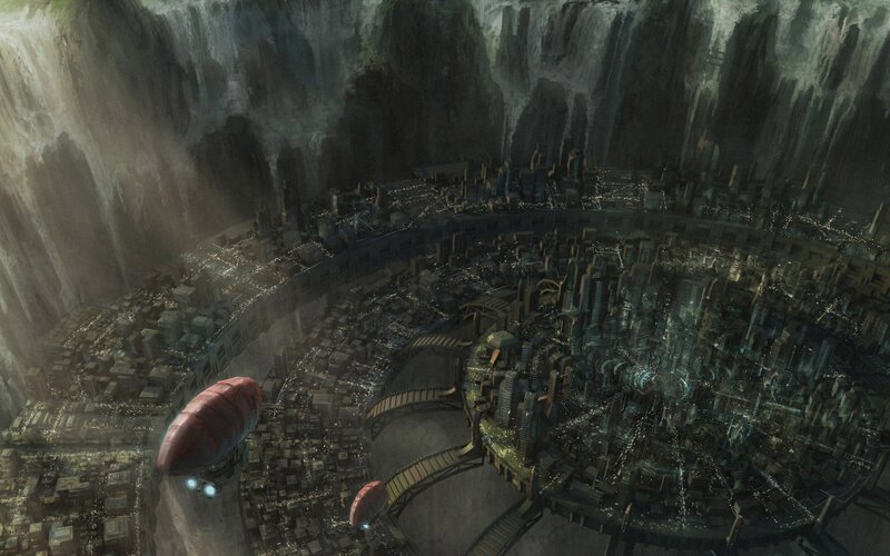 Flying City in Canyon — Gray, Dramatic