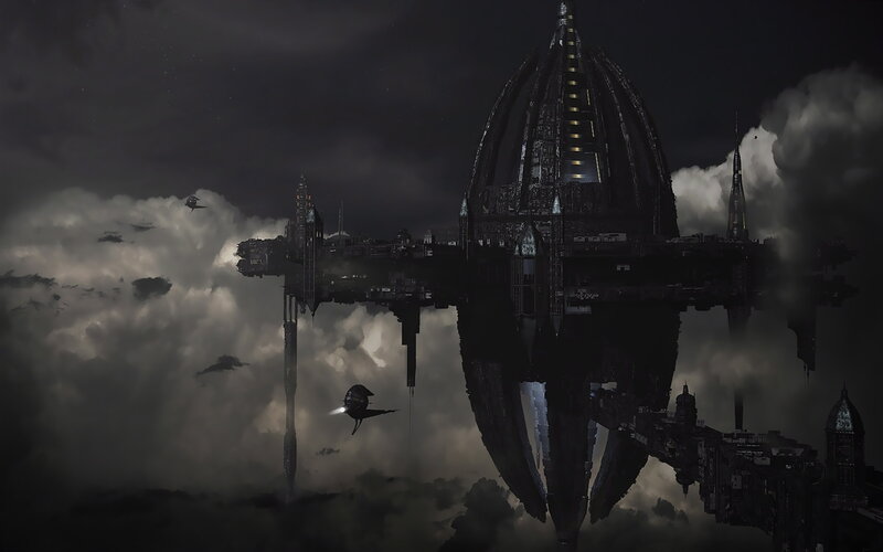 Flying City in Clouds