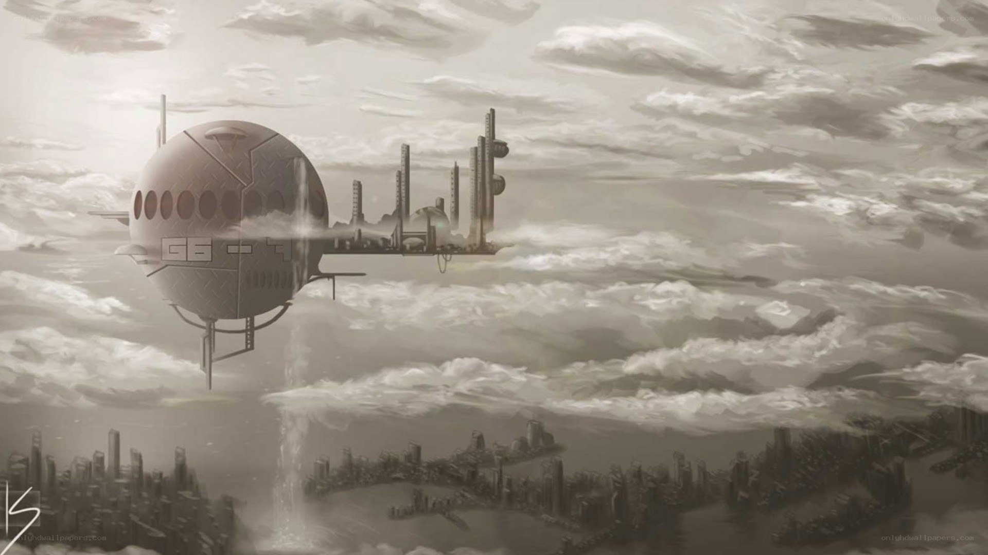 flying city in cloudy sky
