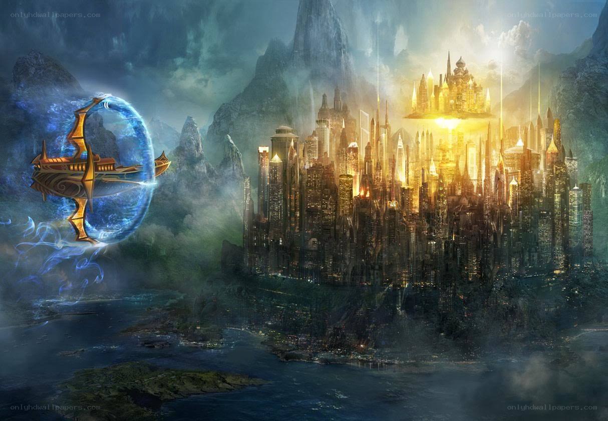 flying city in fantasy landscape