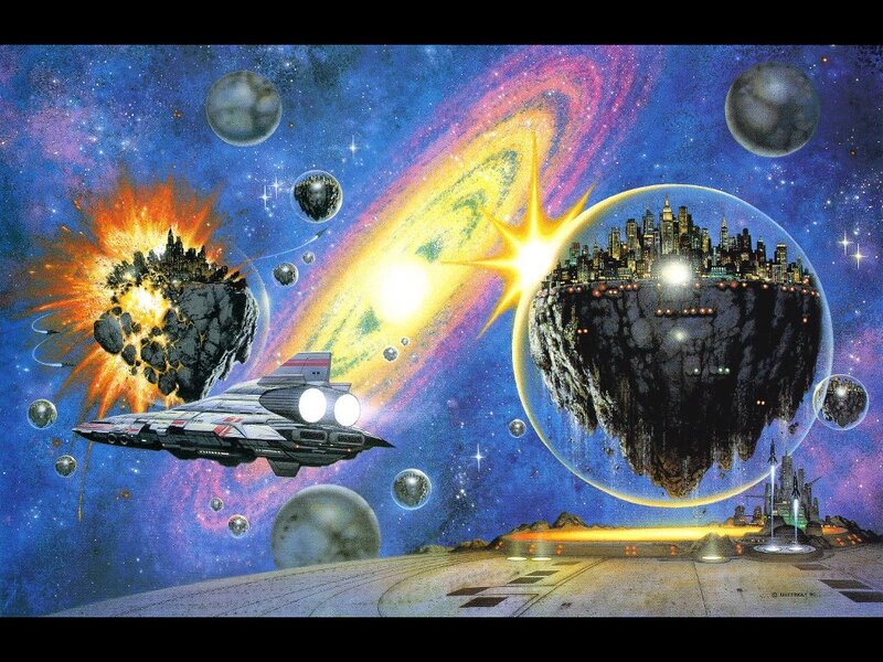 Flying City in Space — Blue, Dramatic