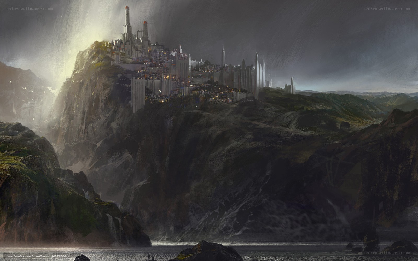 flying city on a cliff